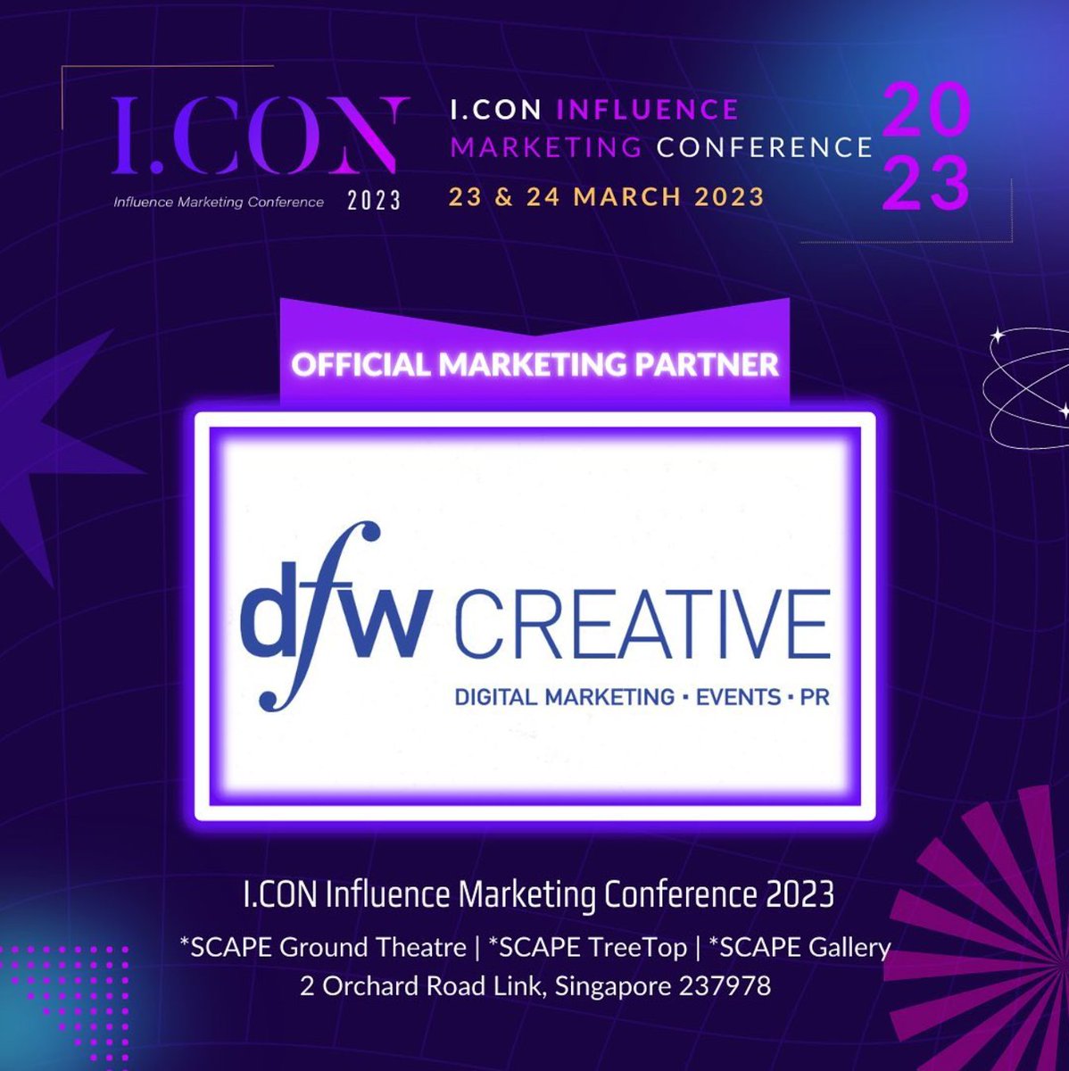 influenceMarcon's tweet photo. Thank you to our official Marketing Partner, DFW Creative! @dfwcreative

Be Part #ICON2023 the biggest Influence Marketing Conference in Singapore
Grab your ticket NOW🎟️
Link in Bio

#icon2023 #influencemarcon2023 #creators #speakers #workshops https://t.co/PvZig2kSR6