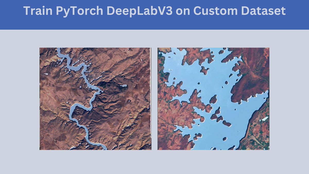 SovitRath5's tweet image. New post on DebuggerCafe - DeepLabV3 custom dataset training - Segmenting water bodies from satellite imagery debuggercafe.com/train-pytorch-… #PyTorch #DeepLabV3 #SemanticSegmentation #FineTuningDeepLabV3 #ImageSegmentation #SatelliteImagerySegmentation #DeepLearning