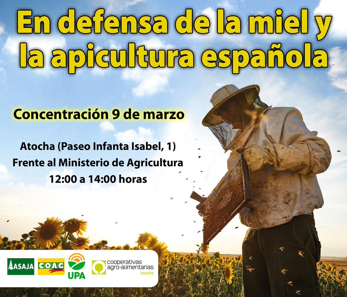 UPA_Federal's tweet image. Los productores de miel no aguantan más. Se puede, y se debe, ayudar más a este importante sector al que se dedican más de 36.000 familias.
Por eso el #9marzo a las 12:00 nos concentraremos frente al @mapagob.
Frenemos la #CatástrofeApícola 🍯
Apoyemos a la #ApiculturaEspañola ✊🏼