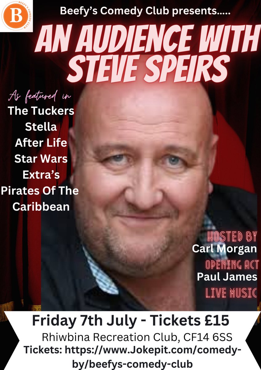 beefy_club's tweet photo. Cardiff!!! Come and join us for An Audience with Steve Speirs!!
Hilarious stories and a Q and A - ask @SteveSpeirs4 anything. Plus top quality Stand Up and Live Music. Tickets will go quick for this. Get yours!!! https://t.co/y3WkcrDOg0