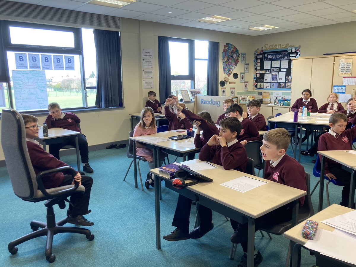 DeLacyPrimary's tweet photo. Year 5 had fun during a drama based English lesson. They carefully considered some difficult scenarios that evacuees would have faced during WW2.  They really enjoyed having a go at being in the hot seat! #English #engagingactivities 📚✨ https://t.co/zKTjnSTERp