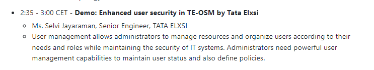 OpenSourceMANO's tweet photo. Join us this Wednesday March 8th at #OSMecosystemDay to learn about @tataelxsi's approach to user security for #OSM with Selvi Jayaraman
https://t.co/hScFV56X99
#OSM #NFV #OpenSource #CloudNative #orchestration #OSMecosystem #OpenSourceMANO #community https://t.co/Uh84FWytMC