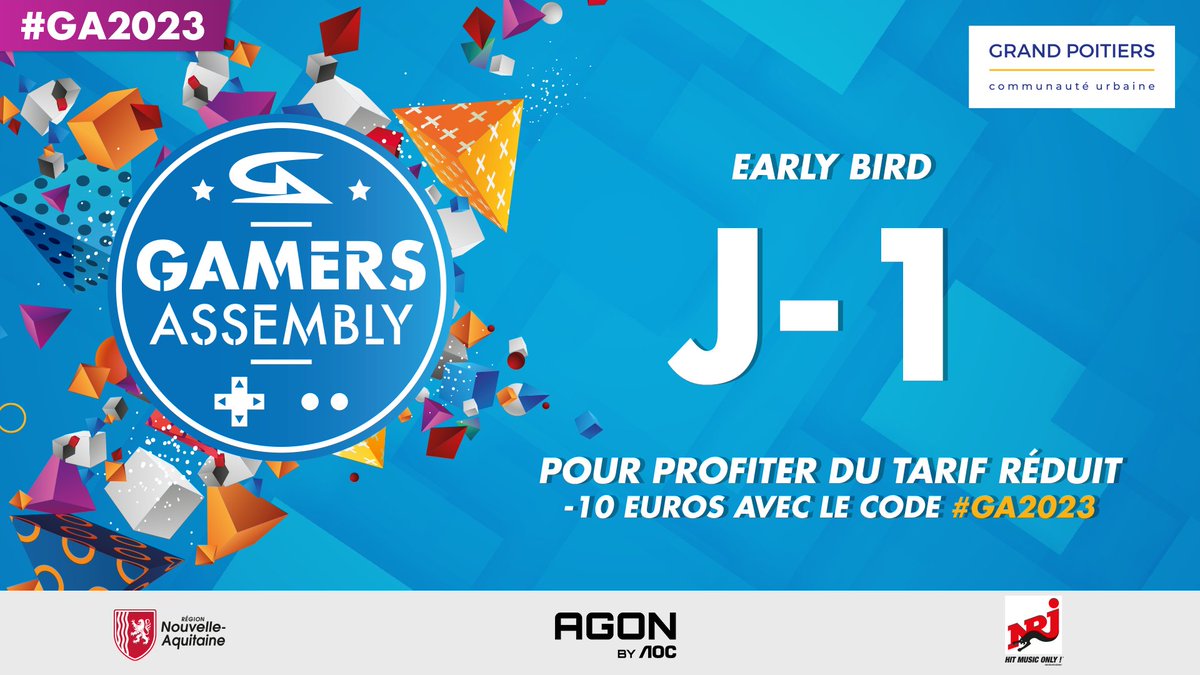 🚨 Derniers instants pour profiter de -10€ sur ton inscription à nos tournois avec le code #GA2023 !

🎟 Pense à réserver ta place : ga2023.gamers-assembly.net/tournois