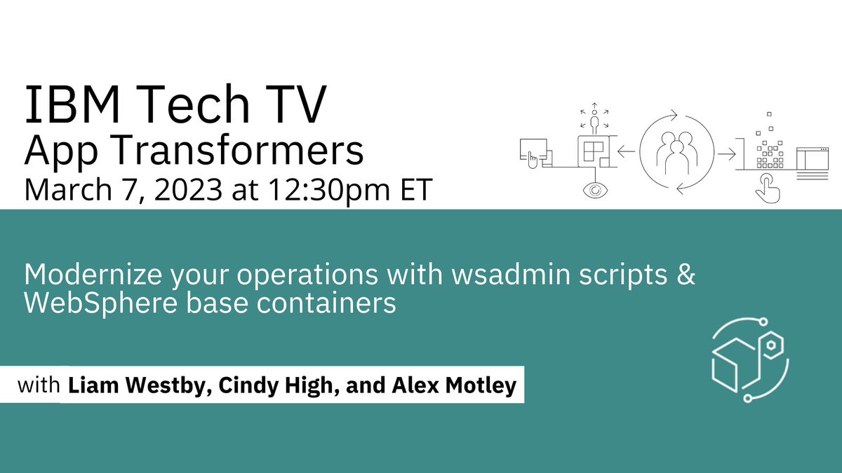 WASdevnet's tweet image. Join App Transformers on March 7th to see how you can use Transformation Advisor with your existing wsadmin scripts to kick off your #AppModernization journey. Register today: ibm.biz/BdPeQp