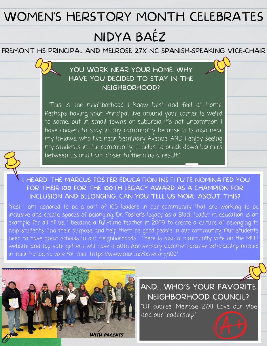 HAPPY WOMEN'S HERSTORY  MONTH! 🚺

This month, we're honoring four women making HERstory in Melrose! 

With that, this week we're honoring <a href="/nidyabaez/">Nidya Báez 🎈</a> We see you, we love you, we admire you, and proud to do community work with YOU! #Familia 

Vote for Nidya marcusfoster.org/legacy-awardee…