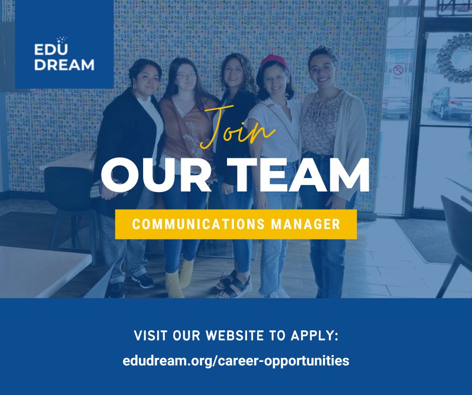 EduDream (@edudreamorg) is hiring a #Communications #Manager! We are looking for a collaborative individual to join our team to lead our external communications strategy. #Apply today at edudream.org/career-opportu…

#jobalert #hiring #education #communicationsjobs #marketingjobs