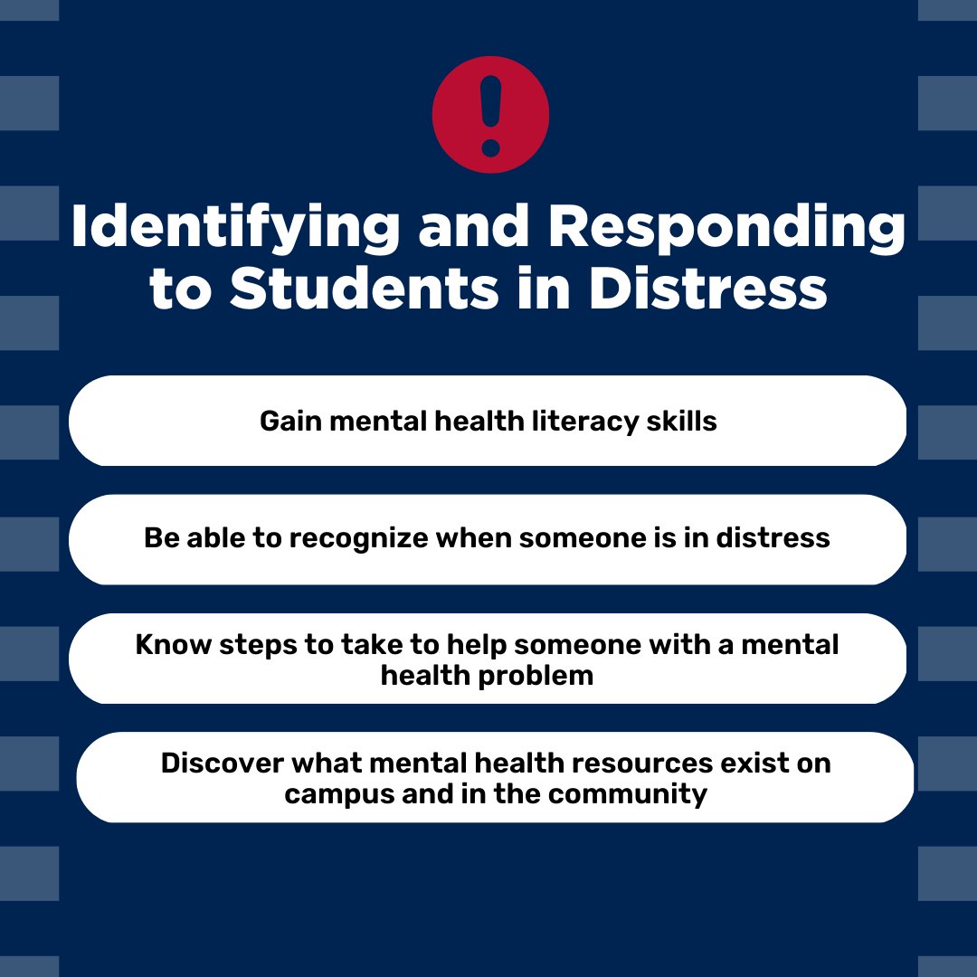 QueensU Student Wellness Services (@queensusws) on Twitter photo Sign up for this week's Identifying and Responding to Students in Distress mental health training. This one-hour virtual training will help you recognize when your peers are struggling and how to respond.
Link in bio to register! Sign up for this week's Identifying and Responding to Students in Distress mental health training. This one-hour virtual training will help you recognize when your peers are struggling and how to respond.
Link in bio to register!