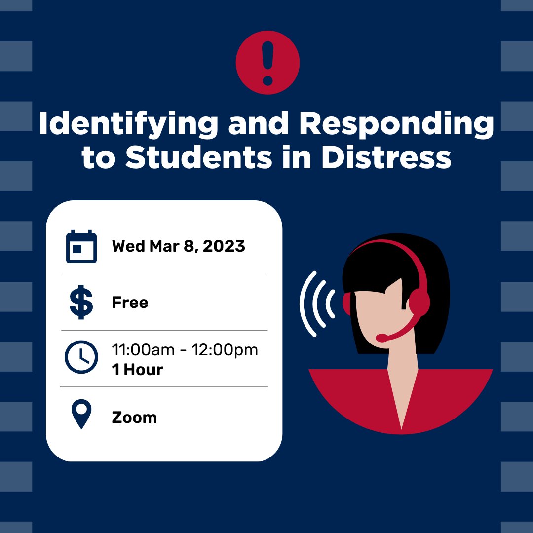 queensusws's tweet image. Sign up for this week's Identifying and Responding to Students in Distress mental health training. This one-hour virtual training will help you recognize when your peers are struggling and how to respond.

Link in bio to register!