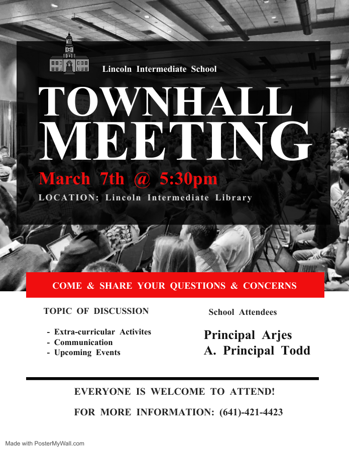 Tuesday March 7th @ 5:30pm in the Lincoln IC! See you there!