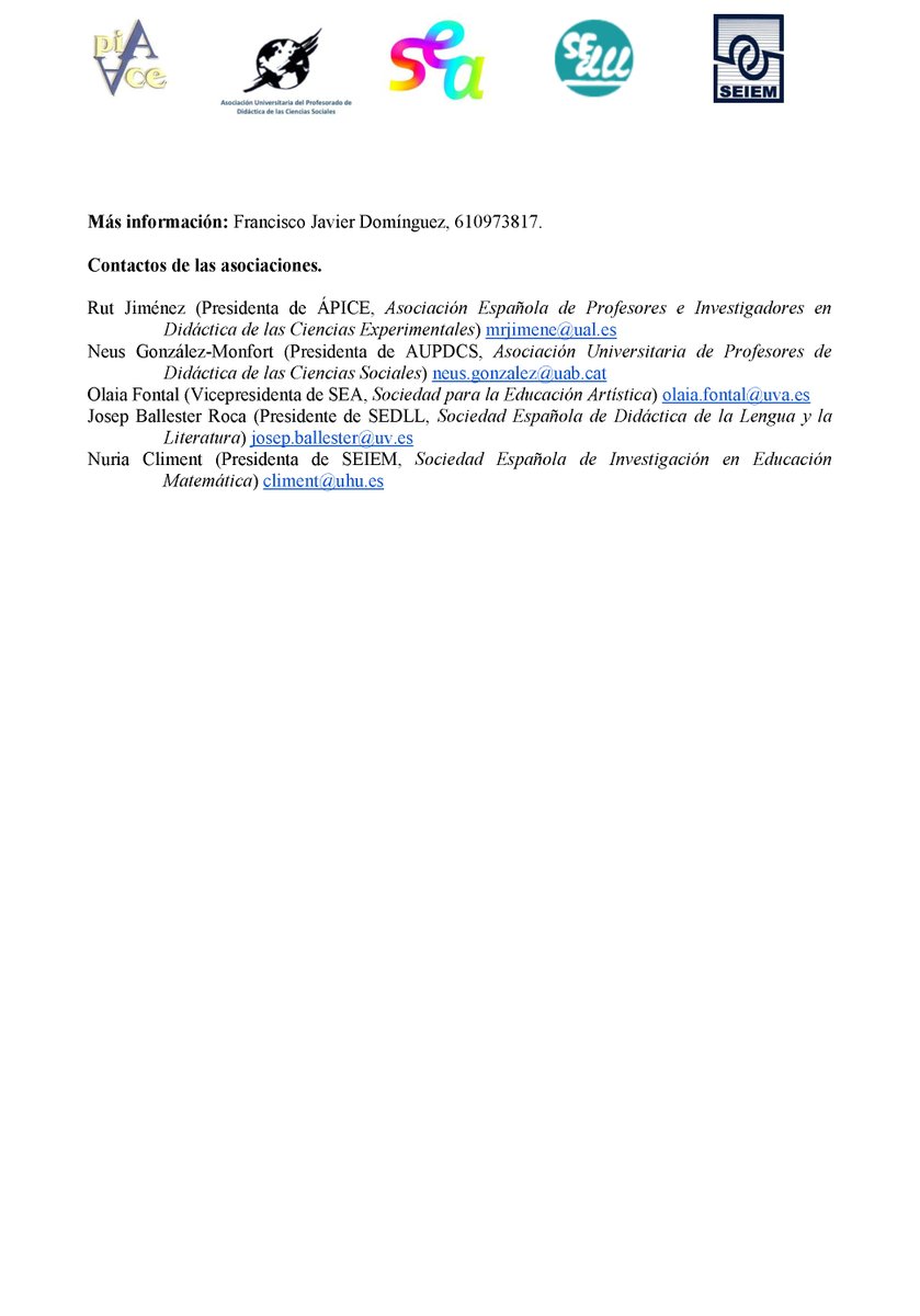 Comunicado conjunto de las sociedades de didácticas específicas <a href="/ApiceDce/">APICE DCE</a> <a href="/aupdcs/">AUPDCS</a> @sociedadSEA <a href="/SEDLL/">SIDLL</a> y <a href="/_SEIEM/">SEIEM</a> con respecto a los Proyectos de Orden para los títulos de Maestra/o en Educación Infantil y Primaria. #nohayconsenso