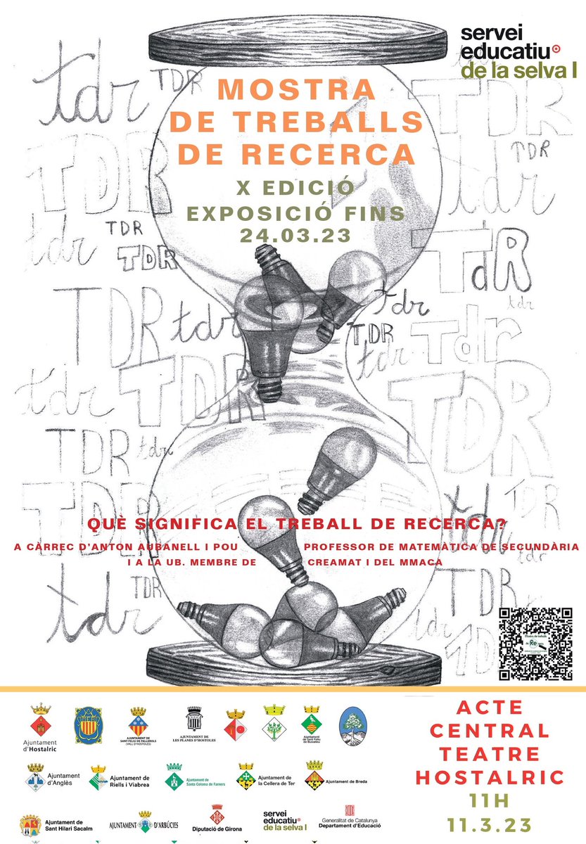 Avui les 18h acte de la VI edició dels Premis de Recerca <a href="/arbucies/">Ajuntament Arbúcies</a> al <a href="/museumontseny/">MEMGA</a> amb la intervenció dels autors dels treballs premiats (Júlia Ferrer, Salma Bannadi, Berta Canals i Pol Font).
El dia 11/03 a les 10.50h la  Mostra de Treballs de Recerca a Hostalric.