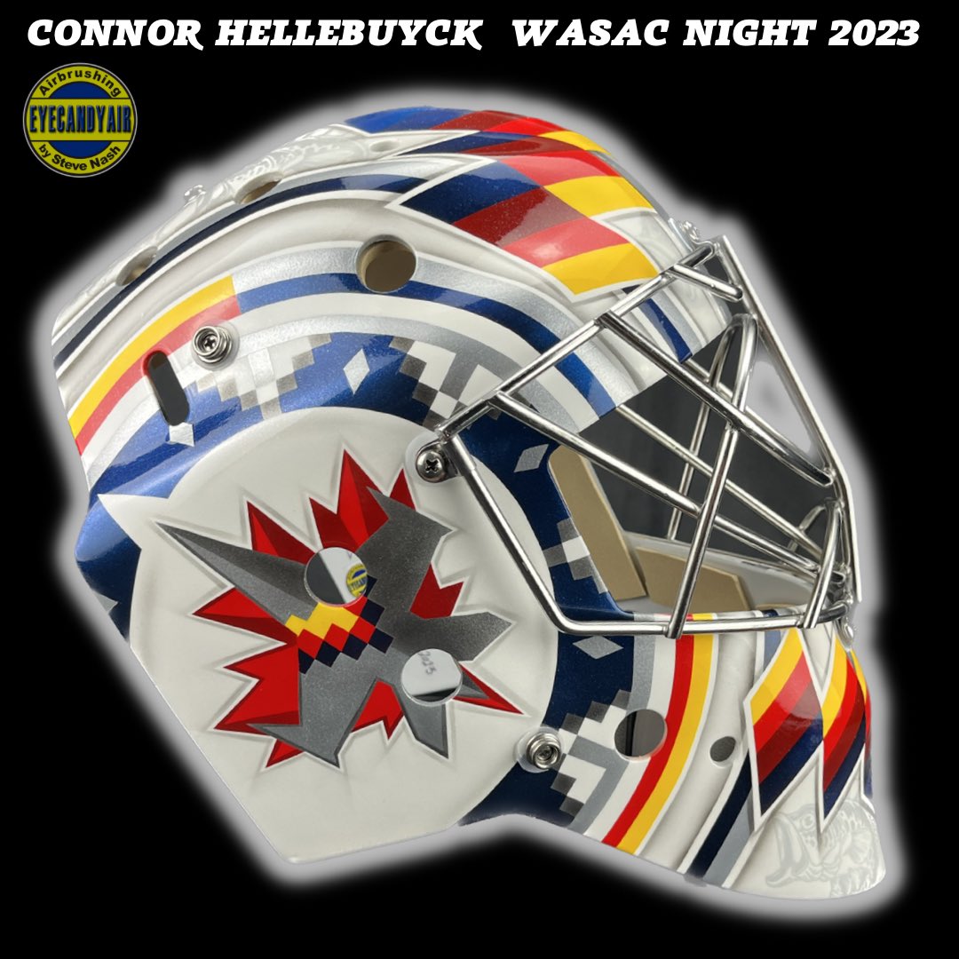 Eyecandyair's tweet image. ICYMI: Connor Hellebuyck’s @NHLJets 2023 WASAC goalie mask 🧡

Watch the 🎥 360 view on IG  instagram.com/reel/CpVFxQBD8…

Hand drawn and airbrushed 🎨 by Steve Nash of @Eyecandyair on a @Progoalie mask

Cc @wasacnews @NHL #GoJetsGo  #NHL #WASACNight #HockeyTwitter