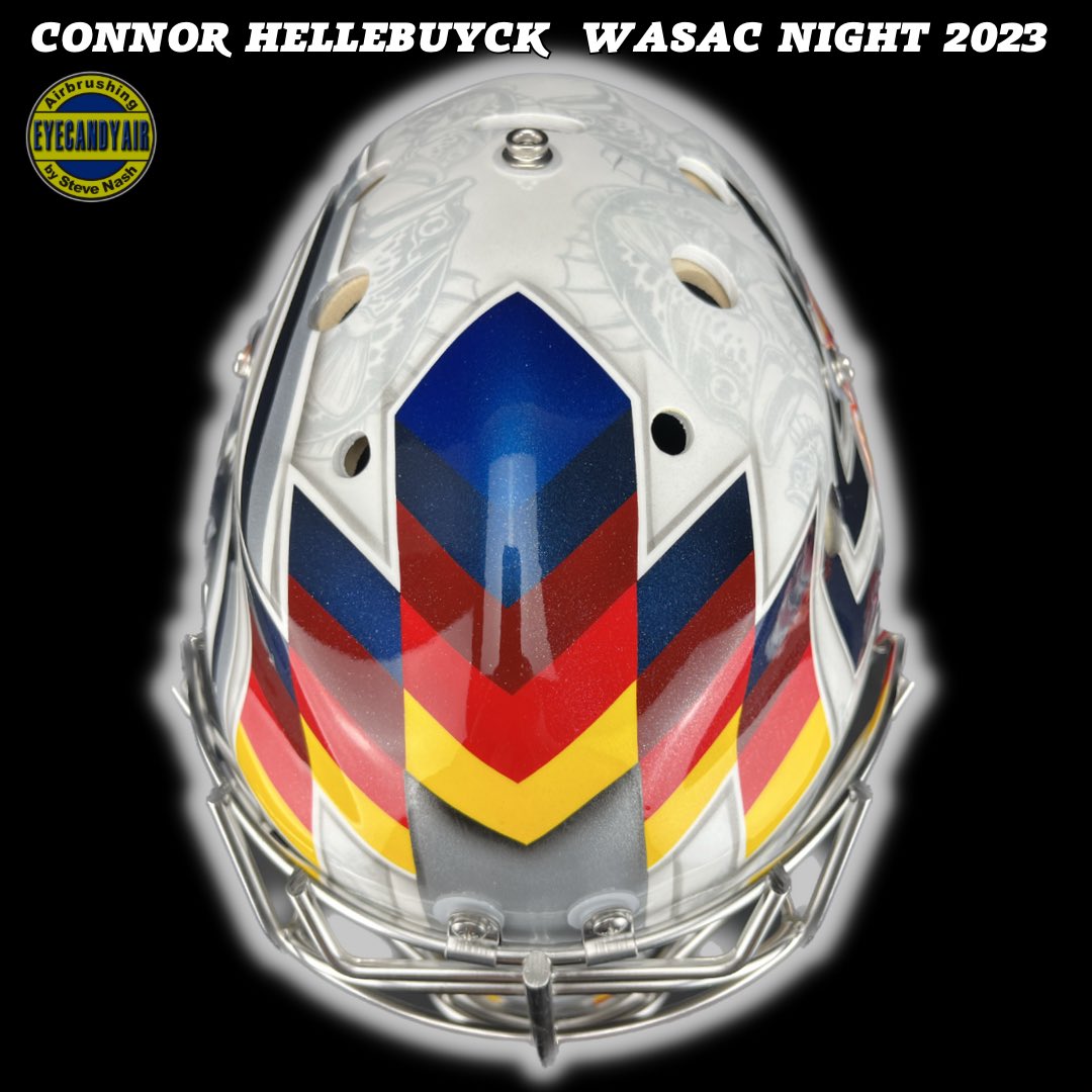 Eyecandyair's tweet image. ICYMI: Connor Hellebuyck’s @NHLJets 2023 WASAC goalie mask 🧡

Watch the 🎥 360 view on IG  instagram.com/reel/CpVFxQBD8…

Hand drawn and airbrushed 🎨 by Steve Nash of @Eyecandyair on a @Progoalie mask

Cc @wasacnews @NHL #GoJetsGo  #NHL #WASACNight #HockeyTwitter