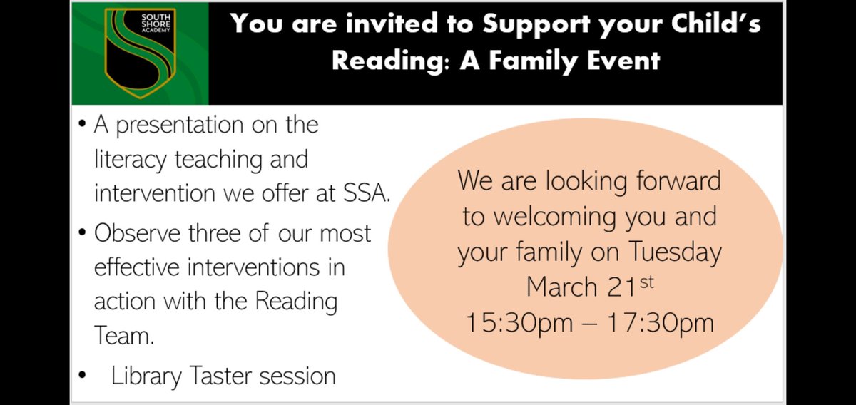 SSAReading's tweet photo. We can't wait to welcome our KS3 families to our literacy event- Supporting you Child's Reading: a Family Event.
March 21st 📖 📕 https://t.co/sh5e5N6qhq