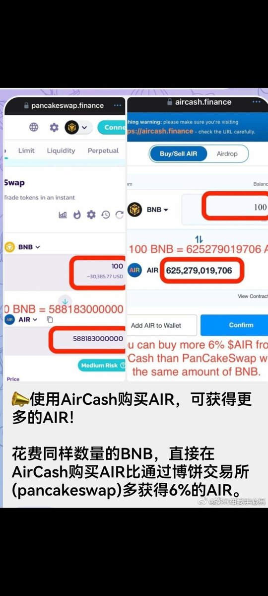 爱意随风起 (@airaiyi) on Twitter photo #AirCoin
#AirChain
#AirNFT
<a href="/AirCoinreal/">AirCoin DAO Labs</a>
<a href="/AirCoinrealCN/">AirCoin DAO Labs 中文</a>
使用AirCash购买AIR,可获得更多的AIR!
花费同样数量的BNB,直接在AirCash购买AIR比通过博饼交易所(pancakeswap)多获得6%的AIR。
#ETH
#Binance #Coinbase #AirCoin
#AirChain
#AirNFT
<a href="/AirCoinreal/">AirCoin DAO Labs</a>
<a href="/AirCoinrealCN/">AirCoin DAO Labs 中文</a>
使用AirCash购买AIR,可获得更多的AIR!
花费同样数量的BNB,直接在AirCash购买AIR比通过博饼交易所(pancakeswap)多获得6%的AIR。
#ETH
#Binance #Coinbase