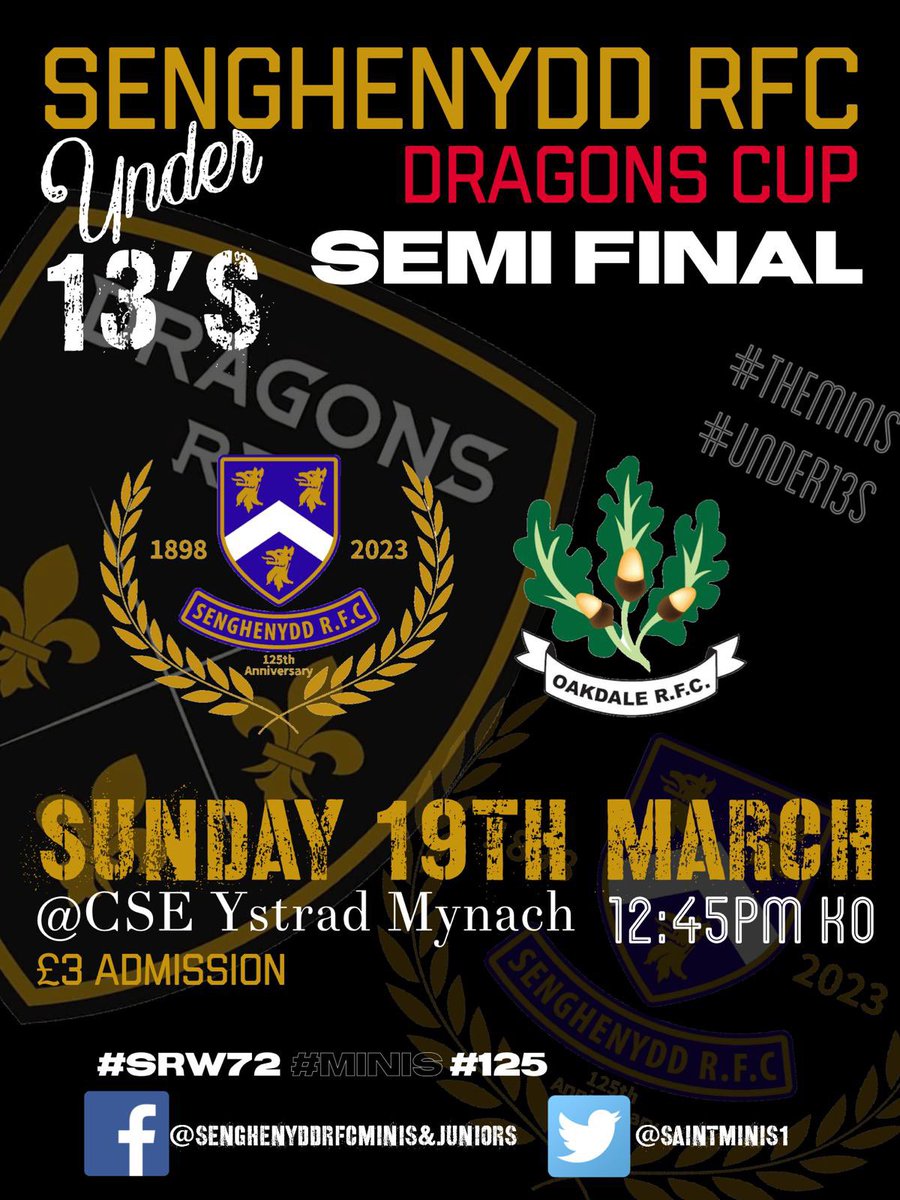 This weekend will see the first of 2 Semi Finals for our Under 15s &amp; 13s

Your support both days will be massively appreciated &amp; hopefully see both groups make the final at Rodney Parade in May 

Good luck both teams be great to turn Ystrad Red &amp; Blue 🔵🔴

#myclubmyfamily
#srw72