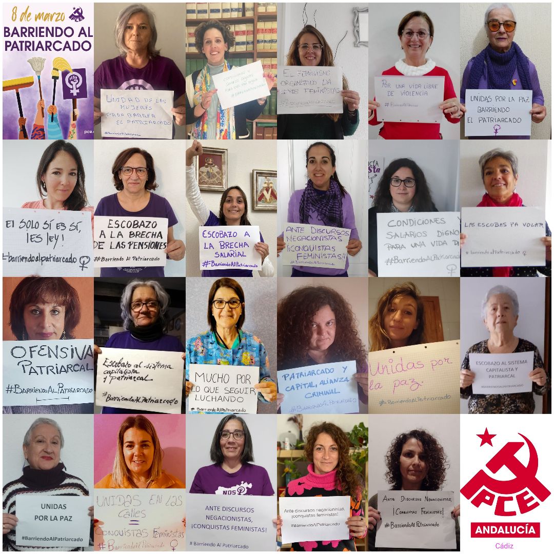 PCACadiz's tweet photo. 🙋‍♀️ Un #8M más las comunistas de #Cádiz volvemos a las calles. Celebraremos las conquistas alcanzadas y reivindicaremos aquellas que aún nos quedan.

♀️ Llamamos a la unidad de todas las mujeres para seguir #BarriendoAlPatriarcado. La lucha y la unidad, el único camino ✊🏼 https://t.co/5t5949OtgE