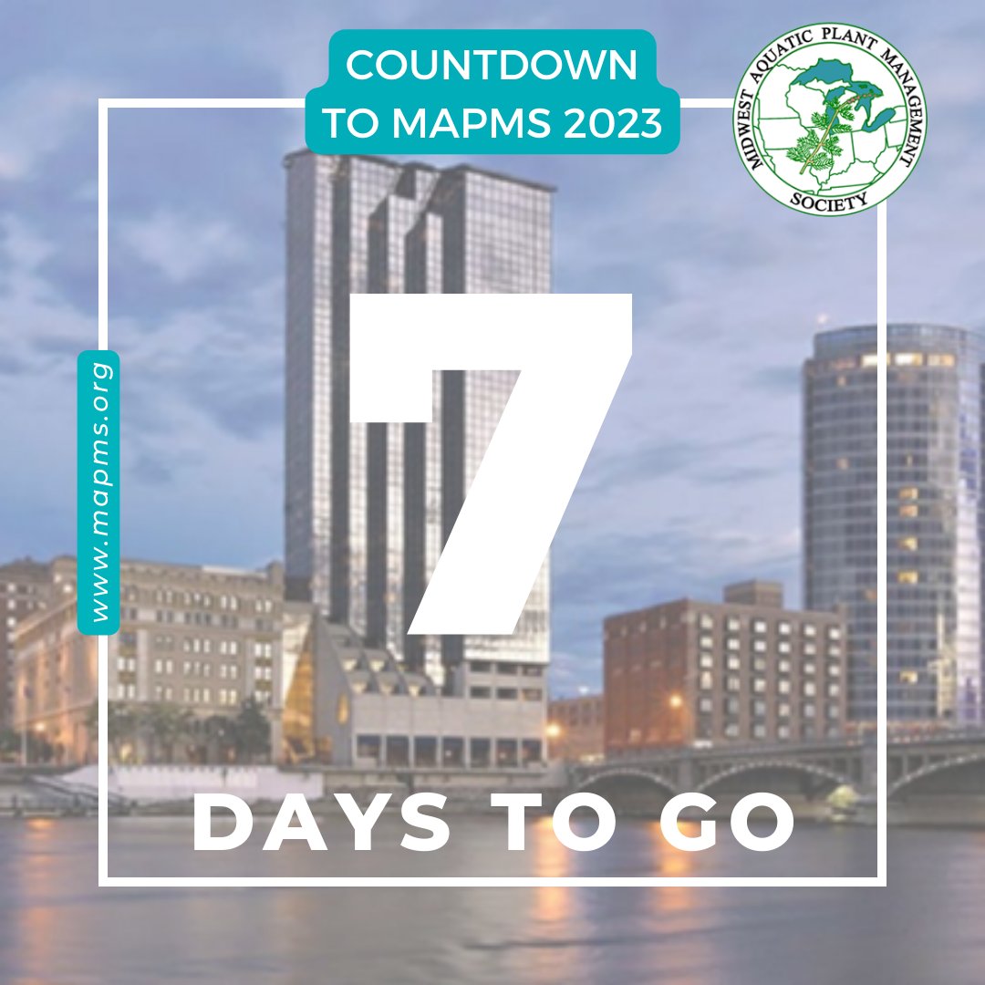 Not long now! Just one more week til we meet in Grand Rapids! See you at #MAPMS2023!

#MAPMS #aquaticplantmanagement #aquaticIPM #botany #invasiveplants #scicomm #invasivespecies #waterquality #algaeblooms #lakemanagement