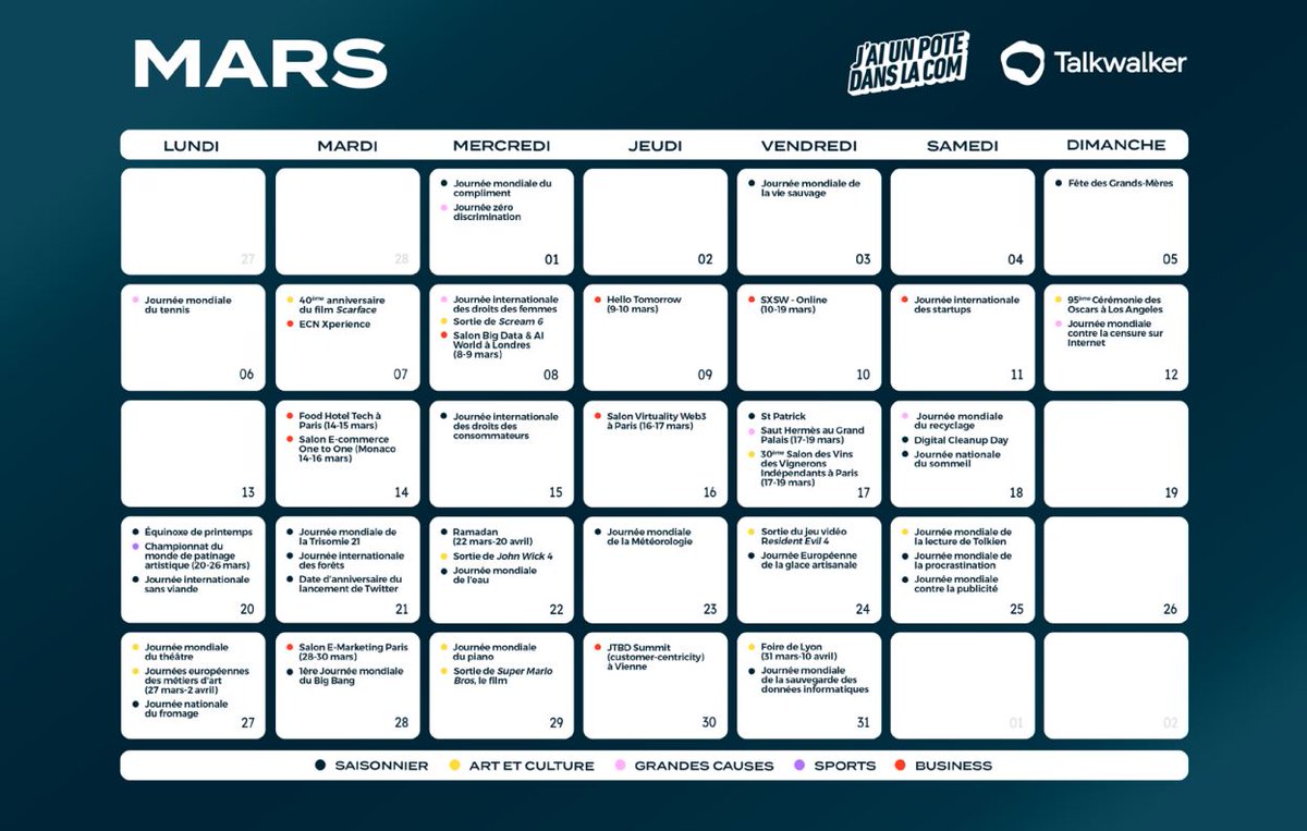 📅 Journée du droit des #femmes, salon #E-Marketing, mois du #vrac, Découvrez les dates clés du mois de mars et préparez votre calendrier éditorial: ow.ly/Z6Xz50N9rYv