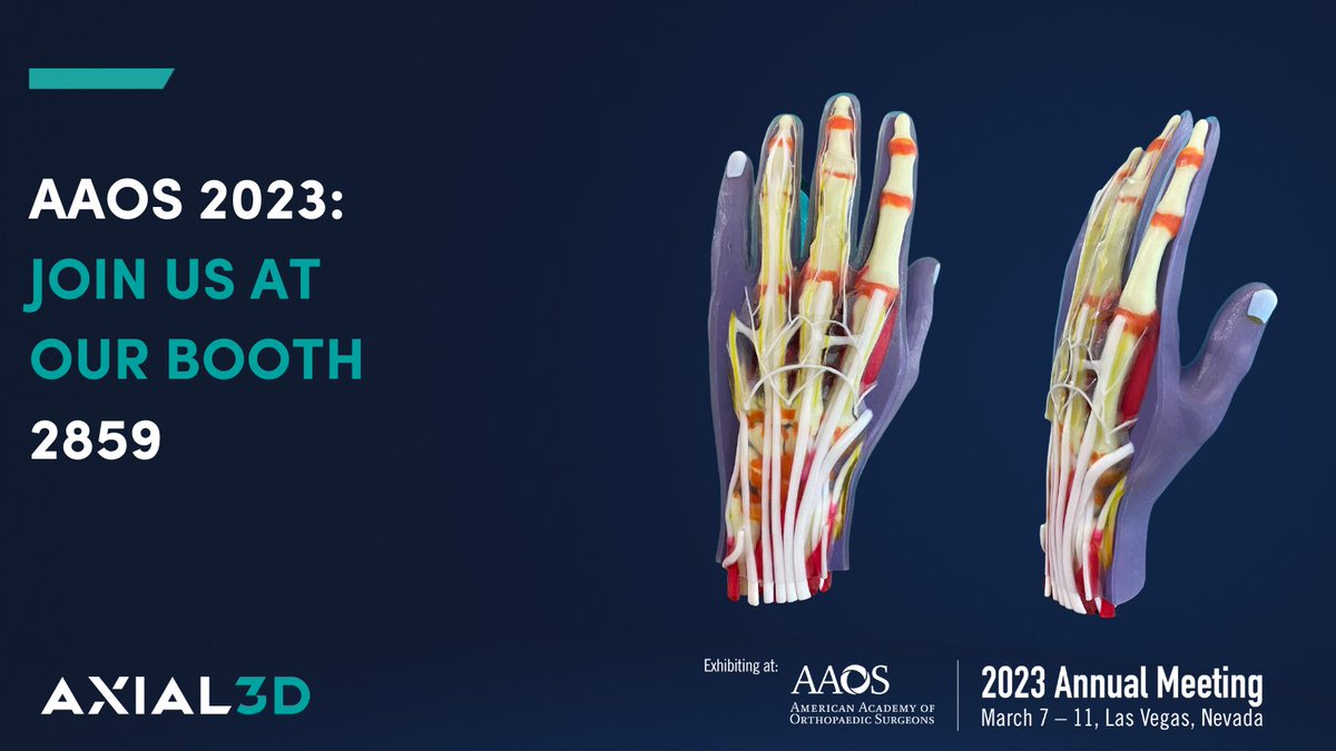 Axial_3D's tweet photo. We are looking forward to seeing you at #AAOS2023 (@AAOS1) this week! Stop by booth 2859 to discuss how we can help you improve surgical outcomes with our patient-specific 3D solutions.
Schedule a meeting with us here: https://t.co/id3cKMm3ra
#3Dprinting #Orthopedics #Preops https://t.co/owEfVda9ez