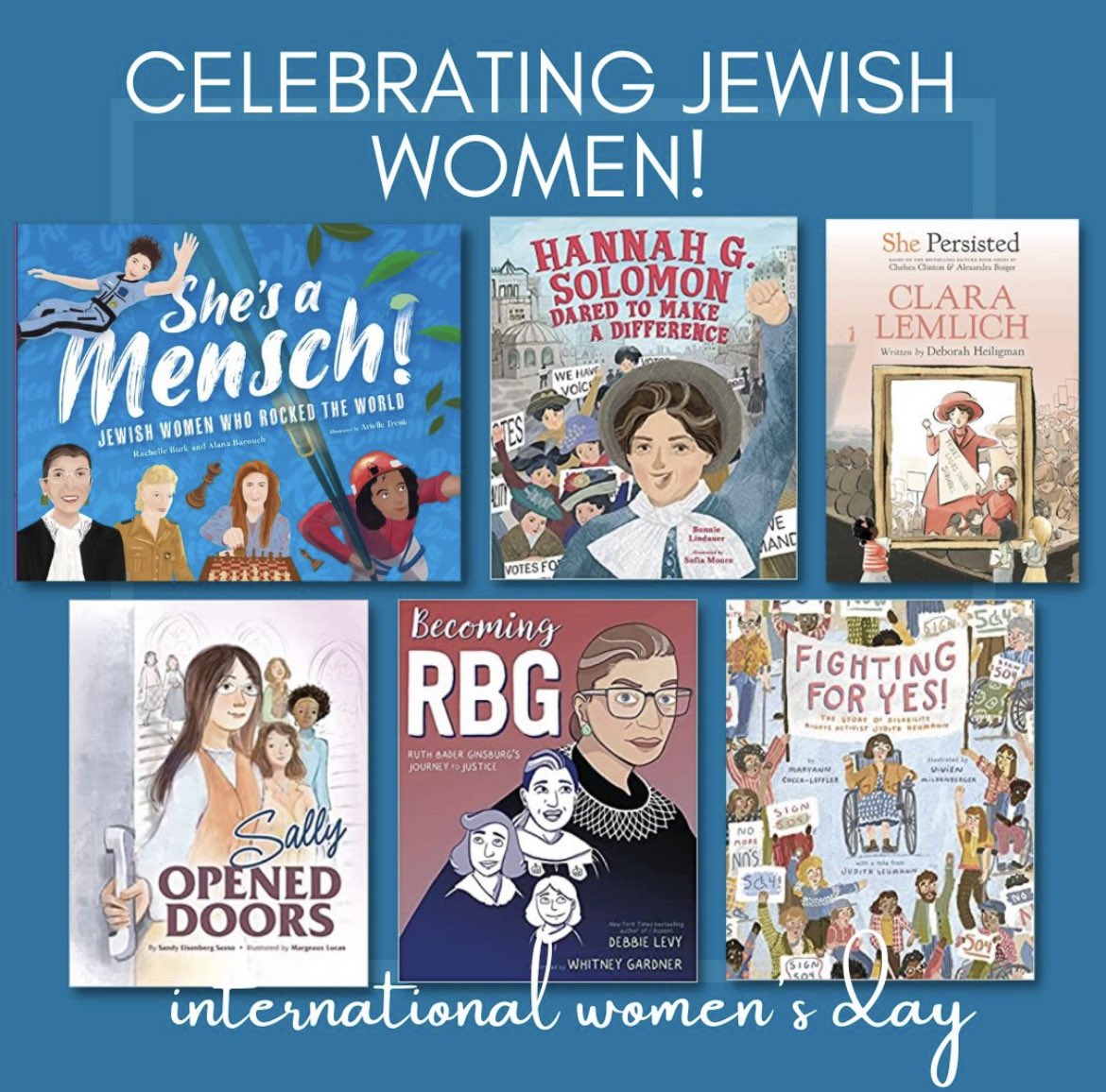 Celebrate strong #Jewish women in STEM, sports, the arts, activism, religion, the law, & more for #WomensHistoryMonth (and every month)! Add these beautiful books to your diverse collections! #Jewishbooksarediverse #WNDB #InternationalWomansDay #kidlit