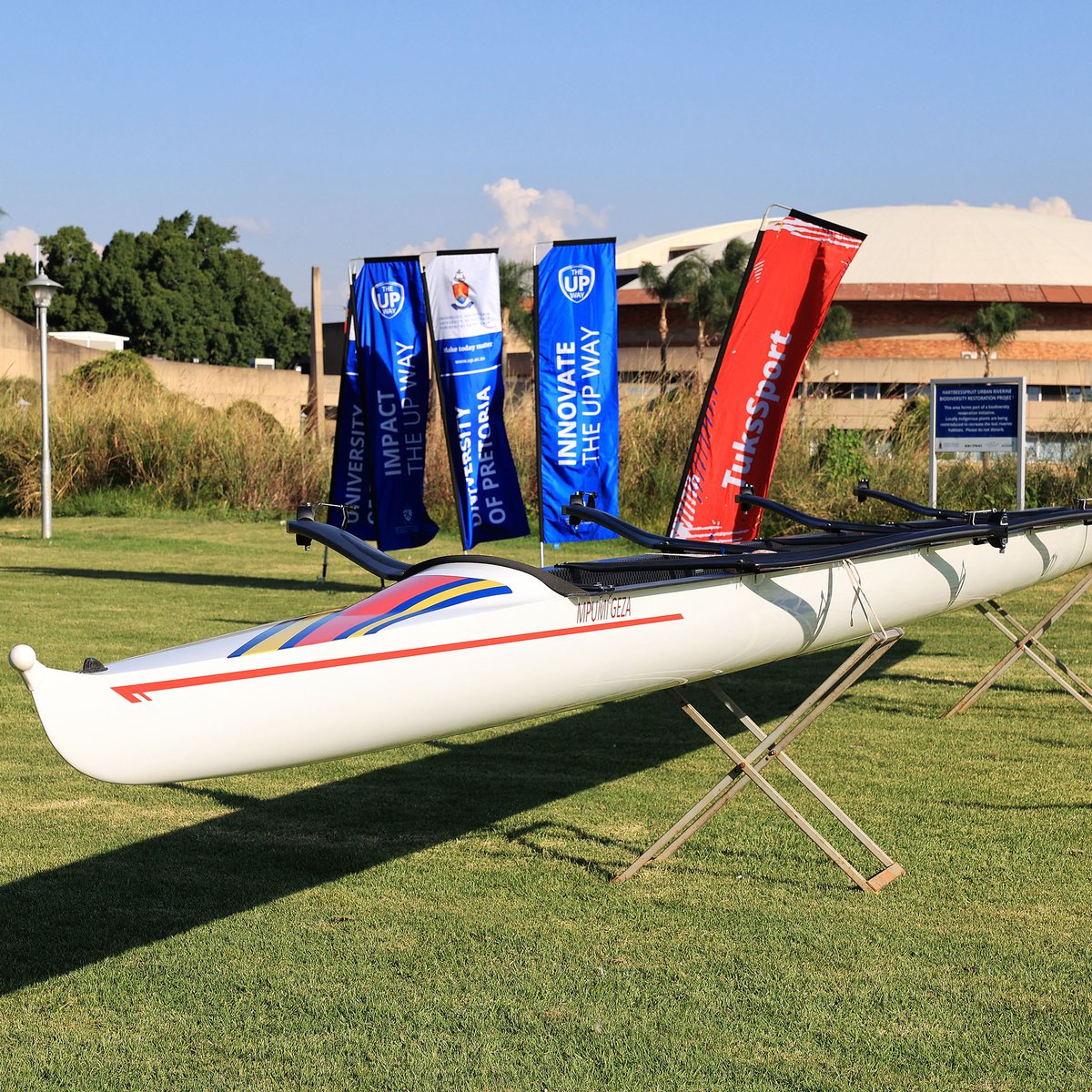 TuksSport's tweet photo. #RowingLife 🚣

#TuksRowing recently named their four boats and one of them being the brand new Italian women's VIII dedicated to the late Mpumi Geza who had a dream for the women's crew to have their own Eight.

#StripeGeneration 🔴🔵⚪

[Photo credit: #regcaldecott] https://t.co/EiYNVtr8yf