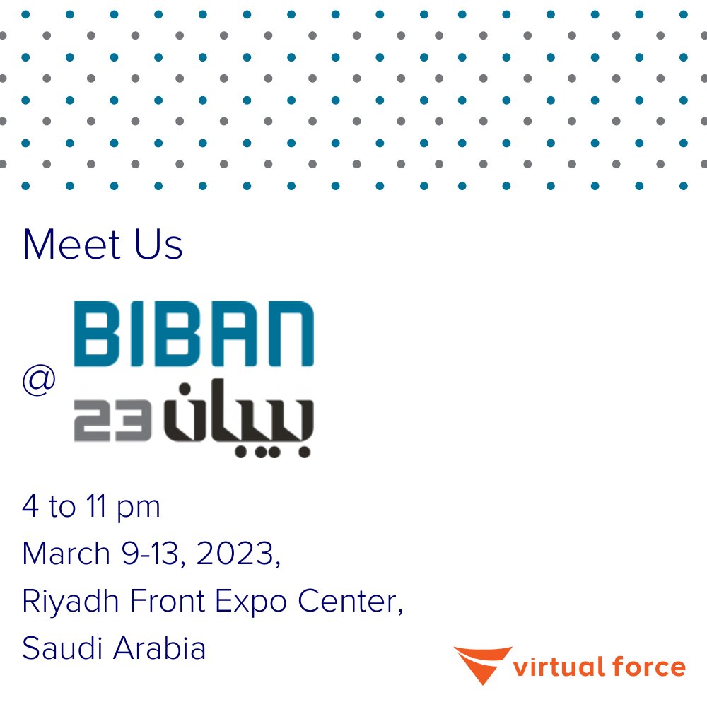 We will be at <a href="/BibanGlobal/">Biban</a> from 9 to 13 March 2023. 

Let's meet up there and discuss technology, e-commerce, and how tech can help build synergy with the Kingdom. 

See you!

#virtualforce #digitaltransformation #biban23 #biban2023 #Fostering_Tangible_Opportunities #technology
