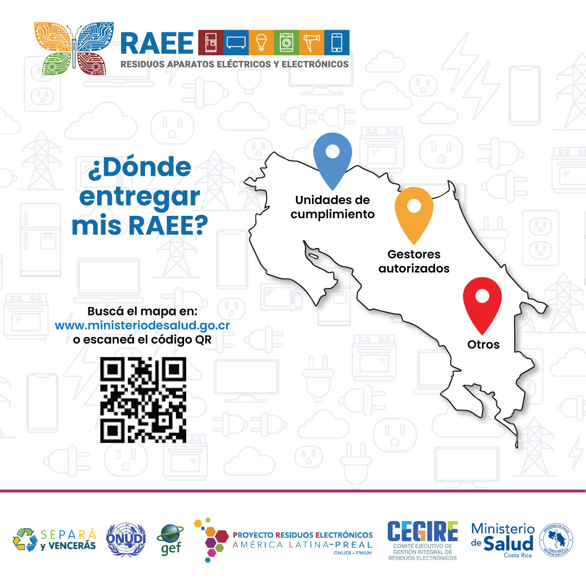 DigecaCR's tweet photo. ¿Ya sabés dónde entregar tus RAEE? Ingresá al mapa del Ministerio de Salud  y encontrá el punto autorizado más cercano.

Ver mapa: https://t.co/EpnwTqoG9m 

#RAEE #SeparáYVencerás  ♻📱📷📺

Conocé los puntos activados para el RAEE-TÓN durante marzo en: https://t.co/TErSmKfmKh https://t.co/XLB1Hg79gn