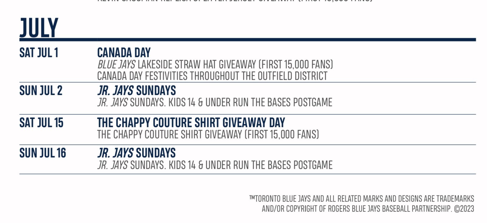 Ben Wagner on X: The #BlueJays announced their promotions & events  schedule. Featuring 50 giveaways, events, and special offer dates.   / X