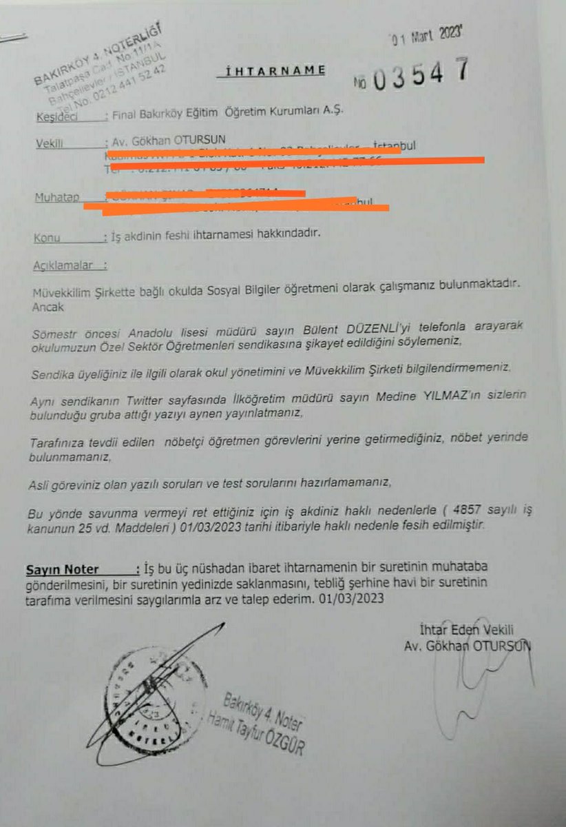 ogretmensendika's tweet photo. Birlik ve Dayanışma Çağrısı ✅
◾Teşhir Ediyoruz. 
Bakırköy Final Koleji @finalokullari iki öğretmeni işten çıkardı. Kampüste öğretmenlere yönelik baskı devam ediyor. Sömestr tatilinde öğretmenleri çalıştıran kurum öğretmenlerin itirazı ve Sendikamızın + ⬇️ (@tcmeb) https://t.co/Mvk3q2J5hG