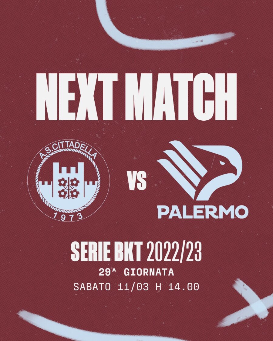 ascittadella73's tweet photo. Sabato il Palermo al Tombolato.
ποΈ Attiva da domani la prevendita.
βΉοΈ Tickets | https://t.co/kwo7etPBLO
DOMANI ULTERIORI INFO PER LE ULTIME 6 IN CASA, STATE SINTONIZZATI!π
#SerieBKT #CitPal https://t.co/II9quYlw9P
