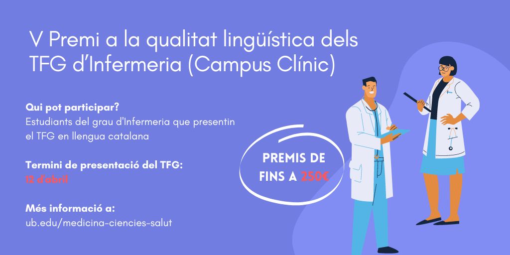 CampusClinicUB's tweet photo. #PremisTFG| ⚠️Atenció estudiants del grau d'#Infermeria del @CampusClinicUB ⚠️
Si aquest any presenteu el vostre TFG en llengua catalana, podeu guanyar fins a 250€!
Teniu temps fins al proper 📆12 d'abril, a què espereu?
+ info a 👉https://t.co/TT7BFLMnQv https://t.co/dpiAJ00cV7