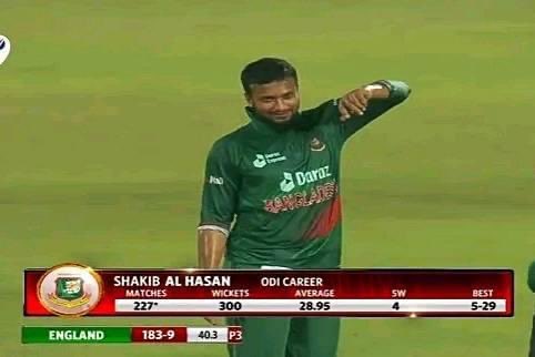 Nawaz ๐ต๐ฐ (@Rnawaz31888) on Twitter photo 2023-03-06 13:44:14 Following a 4 fer against England, Shakib Al Hasan ๐ง๐ฉ becomes Only the 6th spinner ever to pick up 300 ODI wickets. ๐ฑ๐ฐ Murali -- 534 W @23.0 ๐ต๐ฐ Afridi -- 395 W @34.5 ๐ฎ๐ณ Kumble -- 337 W @30.8 ๐ฑ๐ฐ Jayasuriya -- 323 W @36.7 ๐ณ๐ฟ Vettori -- 305 W @31.7 ๐ง๐ฉ Shakib -- 300 W @28.9** Asโฆ Following a 4 fer against England, Shakib Al Hasan ๐ง๐ฉ becomes Only the 6th spinner ever to pick up 300 ODI wickets. ๐ฑ๐ฐ Murali -- 534 W @23.0 ๐ต๐ฐ Afridi -- 395 W @34.5 ๐ฎ๐ณ Kumble -- 337 W @30.8 ๐ฑ๐ฐ Jayasuriya -- 323 W @36.7 ๐ณ๐ฟ Vettori -- 305 W @31.7 ๐ง๐ฉ Shakib -- 300 W @28.9** Asโฆ