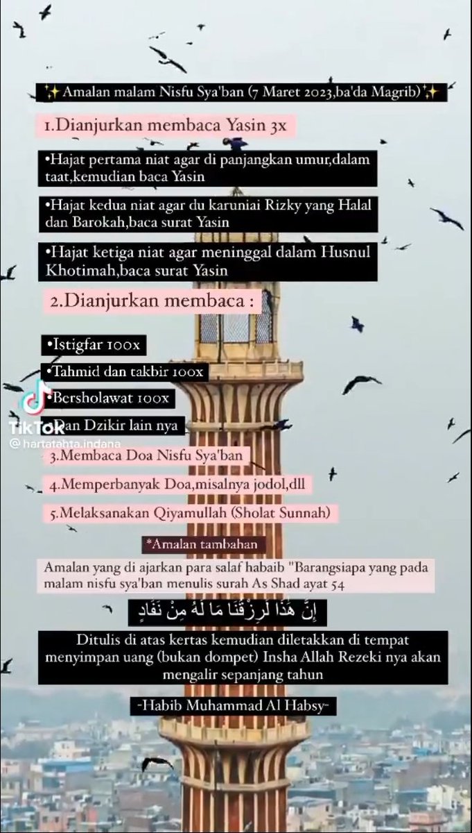 <a href="/tanyarlfes/">Tanyarlfes</a> Ini dari istri pak ustadz dan dia hafal alqur'an. Untuk poin 2 dipict ke 2 penjelasannya. Tapi aku juga baru tau ttg poin ke 2 itu. Krn biasanya aku setelah solat maghrib cuma baca yasin 3x, dzikir, setelah itu baca doa nisfu sya'ban