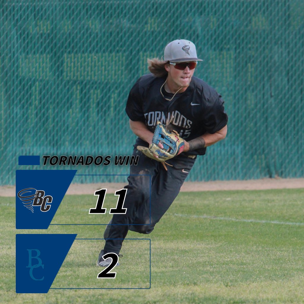 BCTornados's tweet photo. Baseball: FINAL (Game 1 of DH) | Brevard 11, Berea 2. TORNADOS WIN!!! @BCNadoBaseball splits the DH, wins series on the road at Berea. 

Logan Clark: 3-for-4, Triple, 2 R, 1 RBI
Luke Morton, Baylor Wyatt: 2 H each
Connor Crosby: Win, 7 IP, 1 ER, 5 K’s

#NadoNation #d3baseball https://t.co/CyhlK8qd4A
