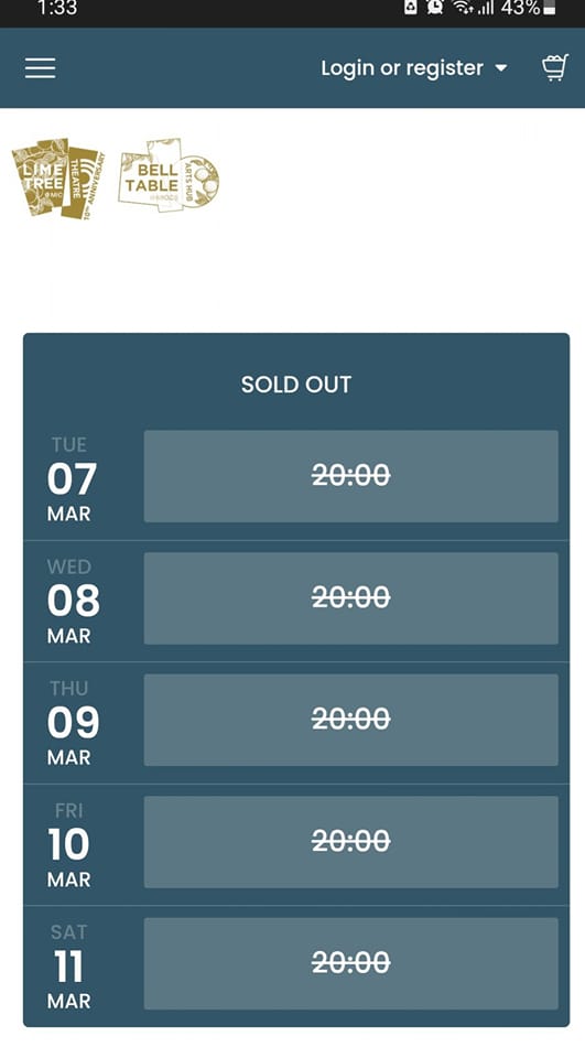 To all those who didn't listen, we warned you tickets were selling fast! To all those who have bought tickets &amp; sold out all our 5 nights in the Belltable, thank you so much for your support. Looking forward to seeing you all over the week and I promise you won't be disappointed!