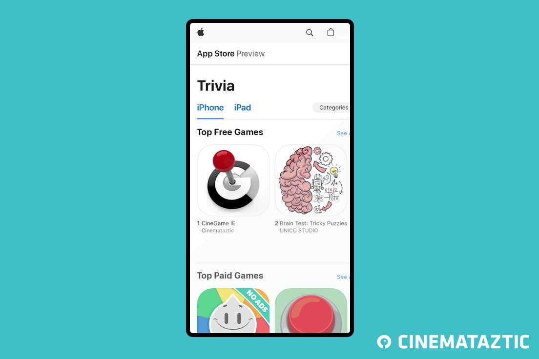 INCREDIBLE! After just 5 months, our Irish app - CineGame, is at the top of the app store. Thanks to Pearl &amp; Dean and ODEON for the fantastic collaboration.