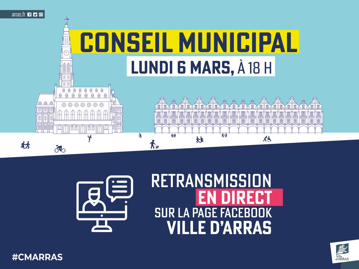 [𝐂𝐎𝐍𝐒𝐄𝐈𝐋 𝐌𝐔𝐍𝐈𝐂𝐈𝐏𝐀𝐋] 🔴 Suivez la retransmission du Conseil Municipal en direct sur facebook, dès 18h !

🔗 facebook.com/VilleArras/