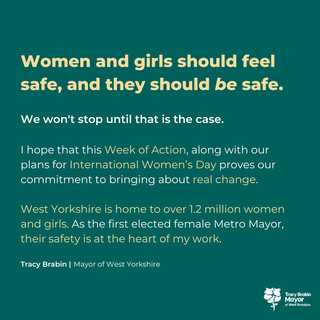 The safety of women and girls is one of our key priorities. 

This week, <a href="/DeputyMayorPCWY/">West Yorks Dep. Mayor for Policing & Crime</a> and I will highlight our work to tackle violence against women and girls in support of <a href="/WestYorksPolice/">West Yorkshire Police</a> #VAWGWeekOfAction 

Learn how to report and get support: ow.ly/HVpJ50N9mEs