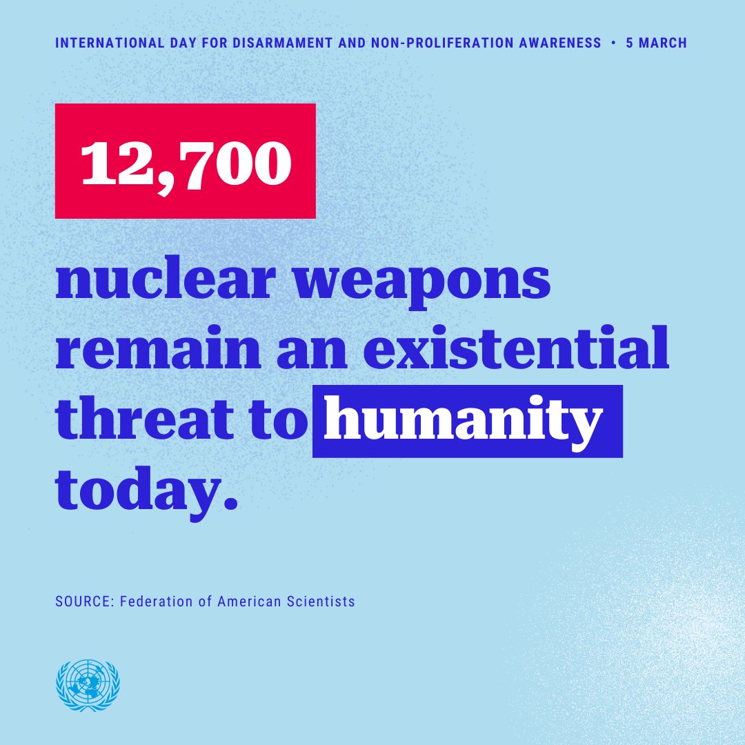12,700 nuclear weapons remain an existential threat to humanity today.

It's time to put down all weapons and to #InvestInPeace  and to #InvestInHumanity.

#LeaveNoOneBehind