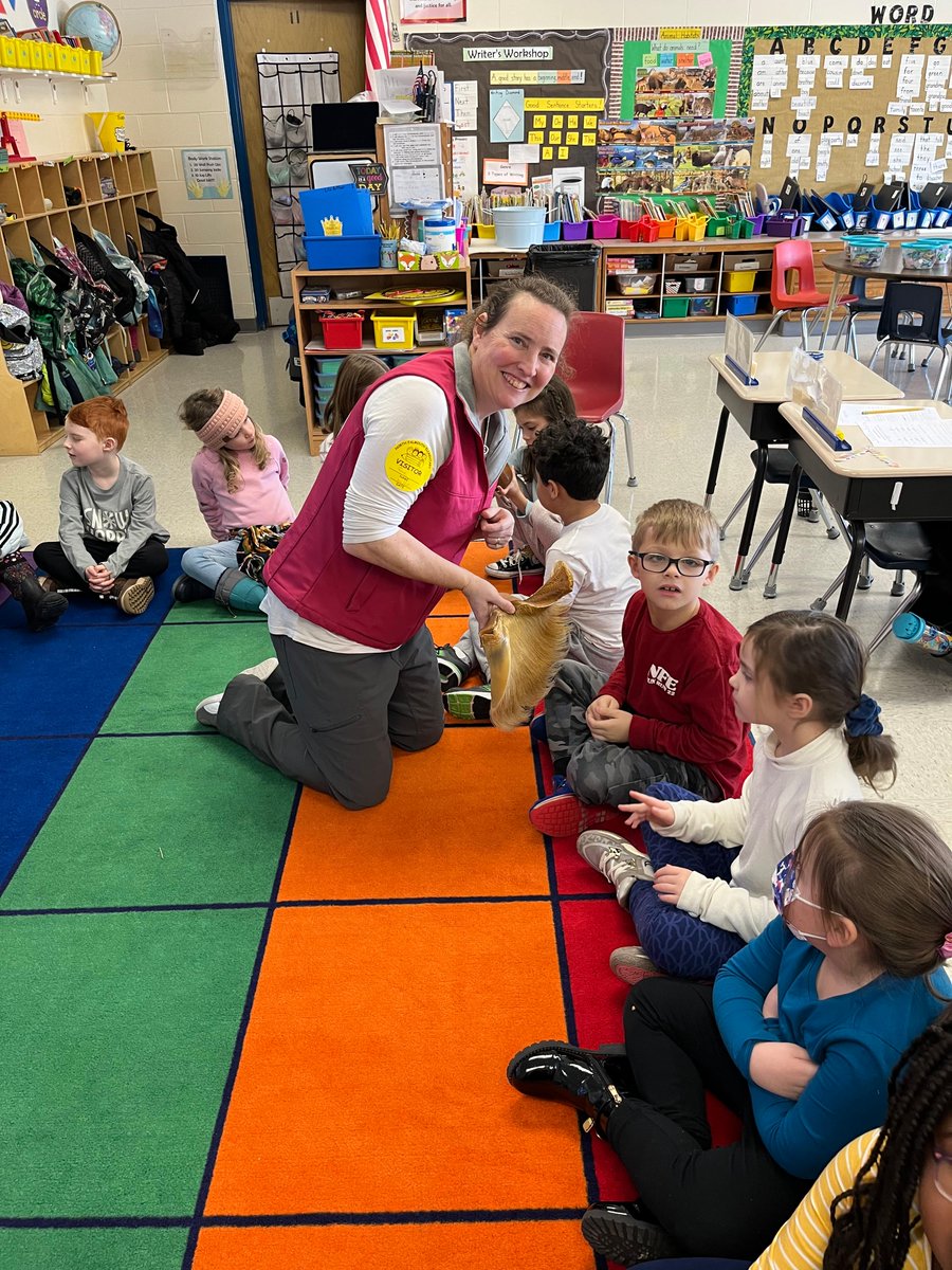WHOISeaGrant's tweet photo. Falmouth Elem 1st graders kicked off their winter term w/ a lesson on marine mammals & their habitats from WHOI Sea Grant educator Grace Simpkins. They held baleen & learned how it's used to scoop up small energy-packed crustaceans. @Falmouth_Learns #SeaGrantSTEM https://t.co/qOjBdPW4f0