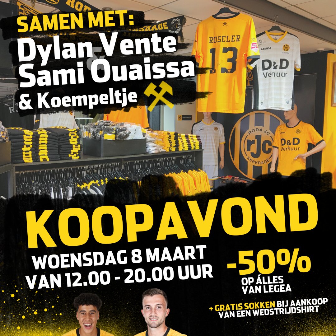 𝗪𝗼𝗲𝗻𝘀𝗱𝗮𝗴 --> 𝗞𝗼𝗼𝗽𝗮𝘃𝗼𝗻𝗱 🛒

Met in de middag 𝗞𝗼𝗲𝗺𝗽𝗲𝗹𝘁𝗷𝗲 en in de avond 𝗦𝗮𝗺𝗶 𝗢𝘂𝗮𝗶𝘀𝘀𝗮 en 𝗗𝘆𝗹𝗮𝗻 𝗩𝗲𝗻𝘁𝗲 🤩

🕞 Koempeltje van 14.30 tot 16.00 uur - Ouaissa en Vente van 17.45 tot 19.15 uur.

#RodaJC #Koopavond