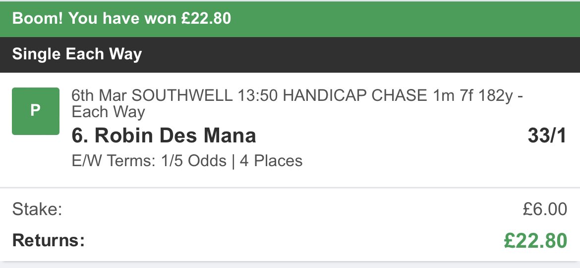 TAKracingadvice's tweet photo. ROBIN DES MANA grabs 4th advised 33/1 for members for some nice ew money 💥 https://t.co/QP2G6vJ7C5