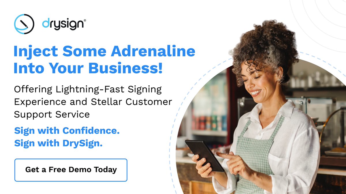 DrySignbyExela's tweet photo. In today's fast-paced business environment, speed has become critical to success. Get rid of issues that slow down your business. Request a free demo of the best #eSignature solution in the world: https://t.co/WP0tB9m6pU
#DrySign #OnlineSigning #GoPaperless #DigitalSignature https://t.co/AxFRohT6Gp