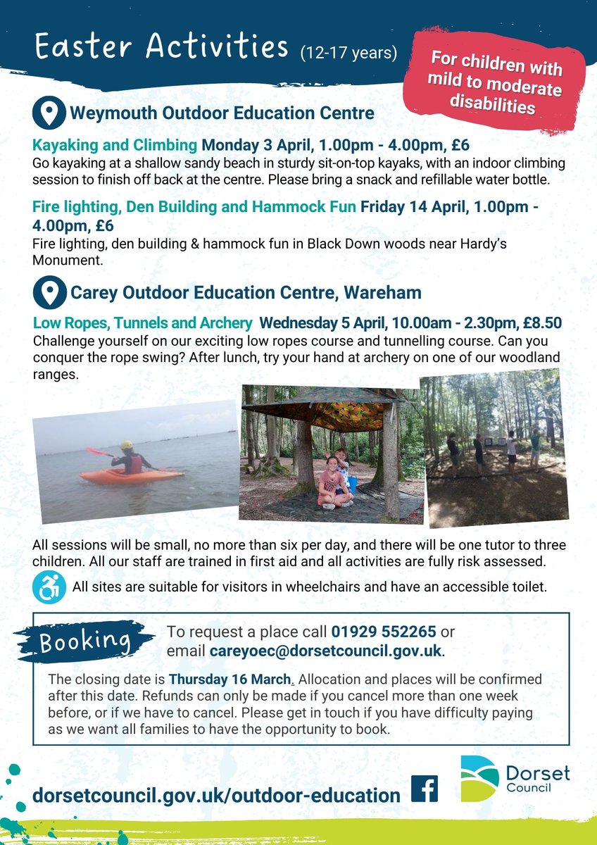 CareyOEC's tweet photo. 🤩Easter half term activity days for children with SEND🤩 @CareyOEC and @WeymouthOutdoor https://t.co/KDqxSatkEA