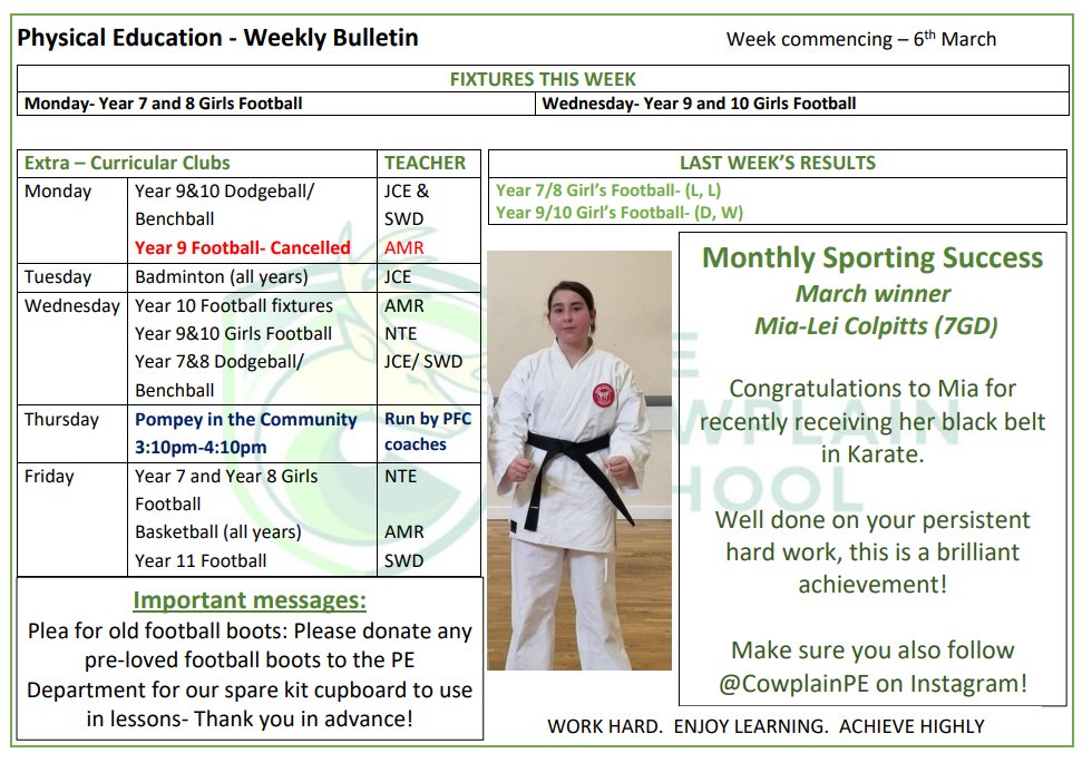 Our PE weekly bulletin - Monday 6th March 2023.