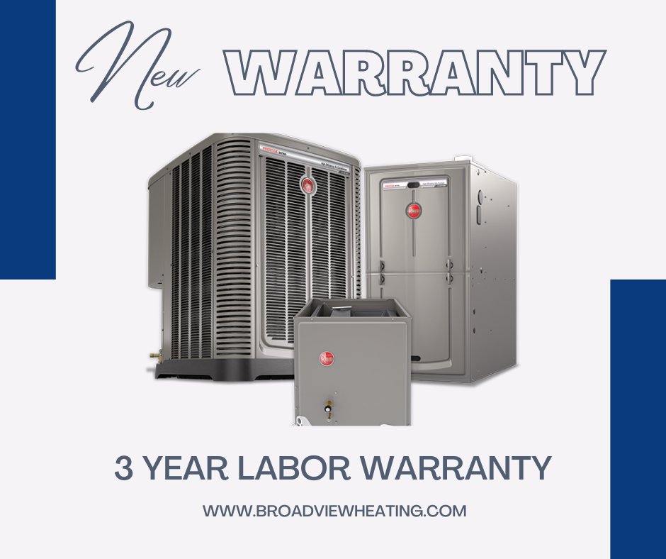 BroadviewHeatin's tweet photo. All Rheem furnaces and air conditioners installed after March 1, 2023 qualify for the 3 year labor warranty and 10 year part warranty. Any equipment failures within the first 3 years will now be covered under warranty, at no cost to our customers. #RheemDealer #Warranty https://t.co/KeOjgYaAHS