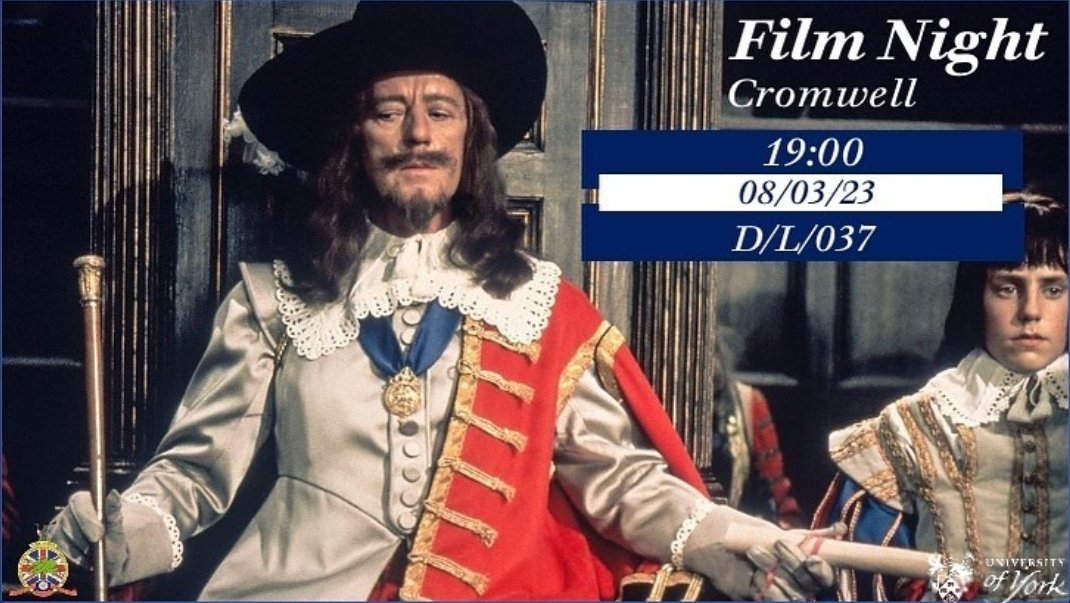 YorkTories's tweet photo. After seeing @NU_Tories hold a showing of Cromwell (1970), we just had to do it too! Join us on Wednesday to watch Cromwell, telling the story of the English civil war and Parliament’s struggle against the Crown.

We will be in D/L/037 at 19:00. Drinks will be provided. https://t.co/kTHjz2P94V