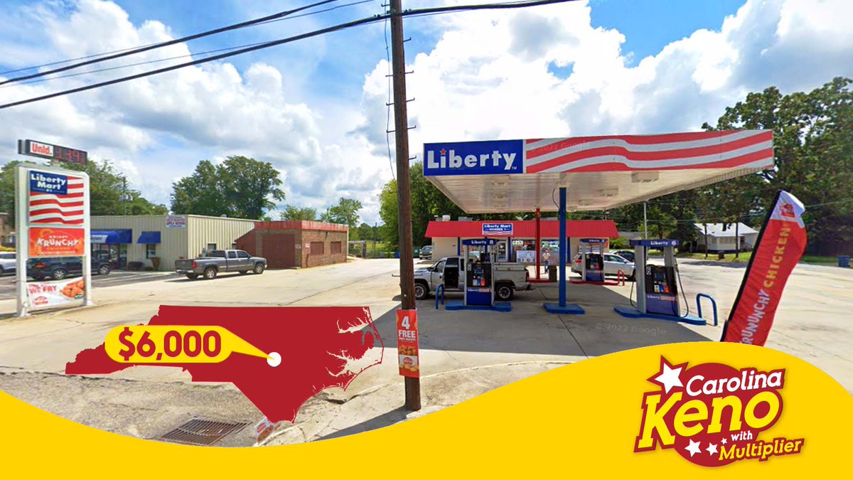 nclottery's tweet image. A lucky winner bought a Carolina #Keno ticket yesterday, played $2 per draw, and matched 8/9 spots - winning $6,000! The #NCLottery player purchased their winning ticket at Liberty Food Mart on N. Ellis Ave in #Dunn. Congrats to the lucky Keno winner!