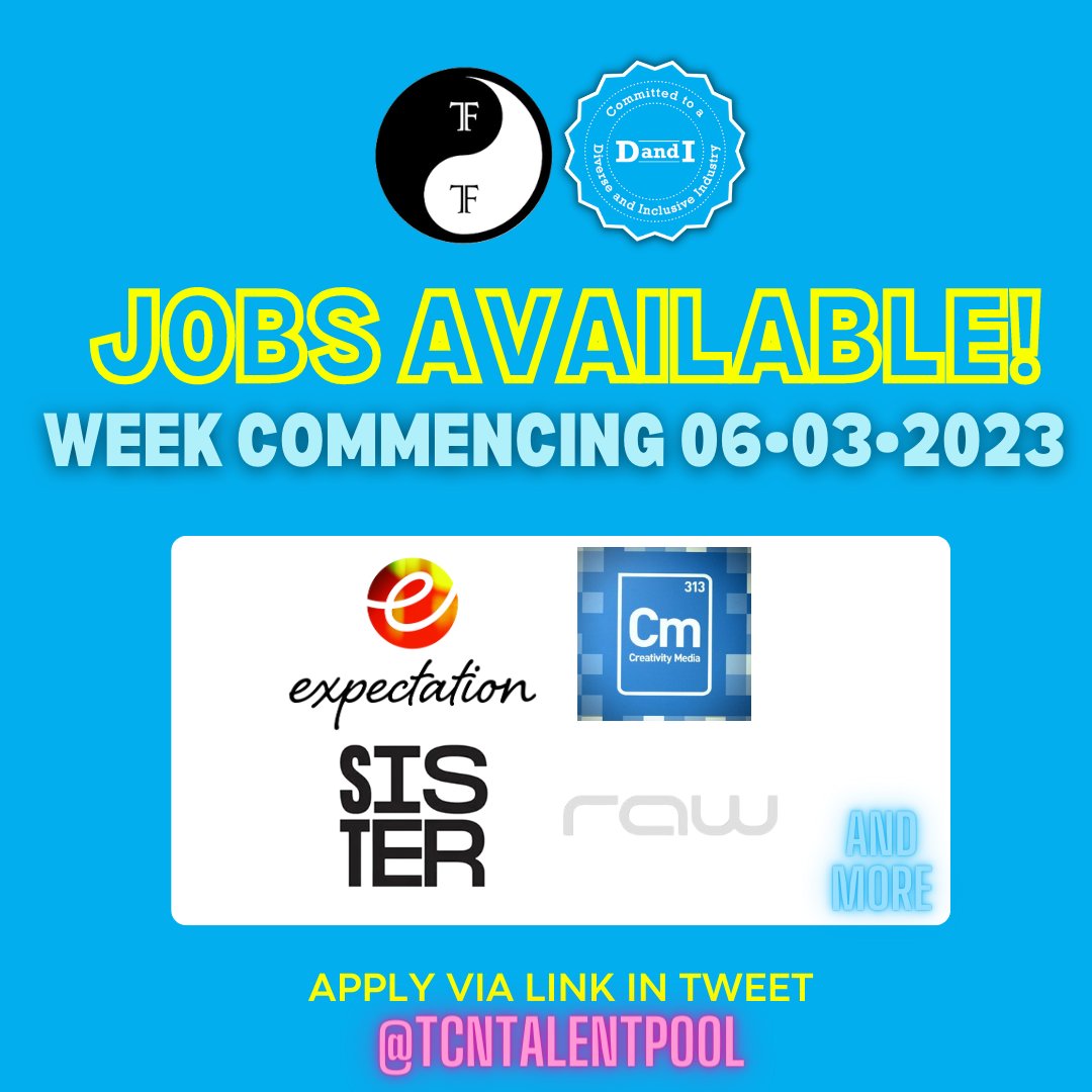 dandiorguk's tweet photo. 🚨 JOBS AVAILABLE 🚨 Our clients @ExpectationEnt1, Creativity Media, @sisterglobal, @RawTVLtd are hiring. Click the link to apply https://t.co/lkb7xnfaMh 🔍
#TCN #DandiorgUK #TCNTalentPool #HelpingPeopleHappen #tvjobs #jobalerts #SISTER #rawtv #expectationentertainment https://t.co/NWbI5Lv7sx